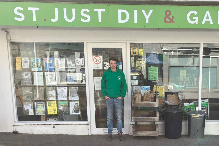 Jamie stood outside the St Just DIY and Gardening shop in St Just